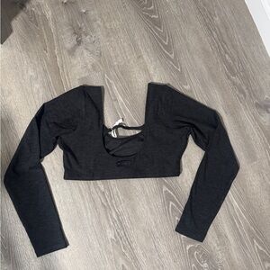Fabletics Charcoal Long Sleeve Crop Top